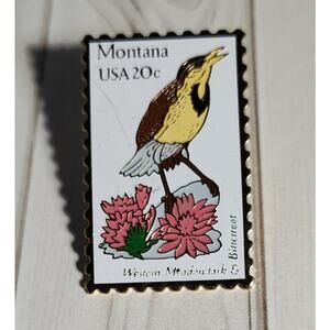 Montana State Bird Postage Stamp Pin for Hat, Lapel, Lanyard, Jacket or Backpack